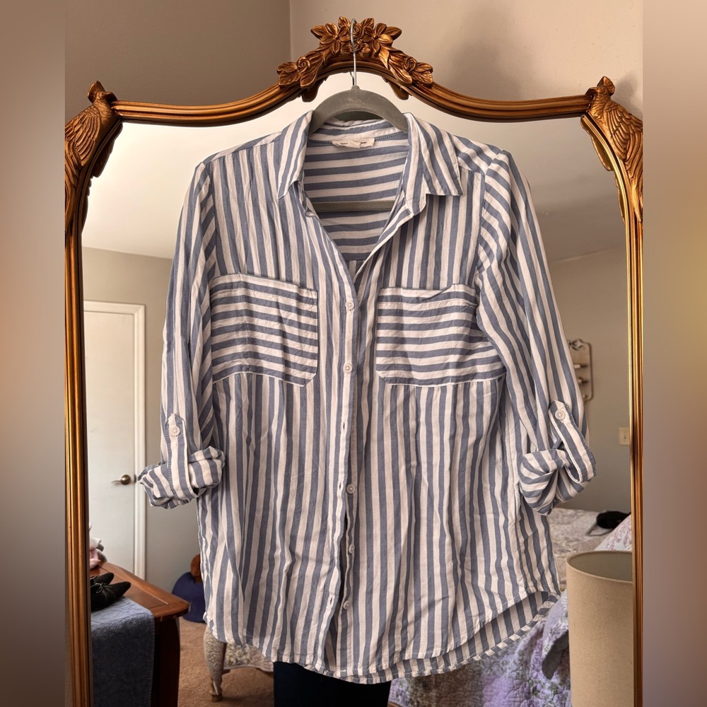 Beach LL Blue and White Striped Shirt